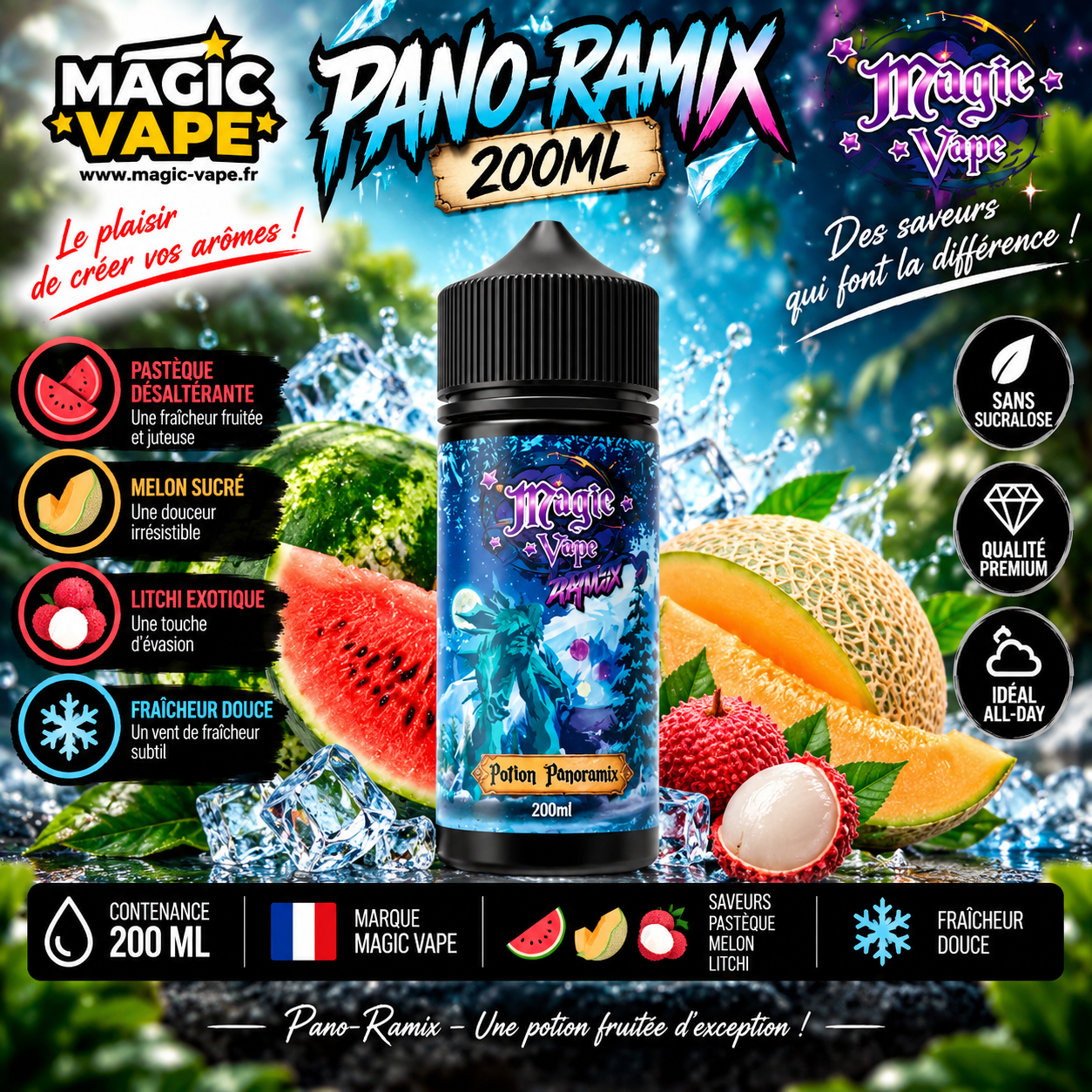 Pano-Ramix 200ml Magic Vape pastèque melon litchi
