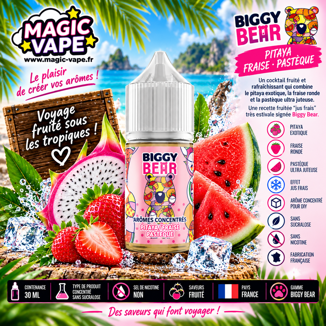 concentre pitaya fraise pasteque 30ml Biggy Bear arome DIY fruite