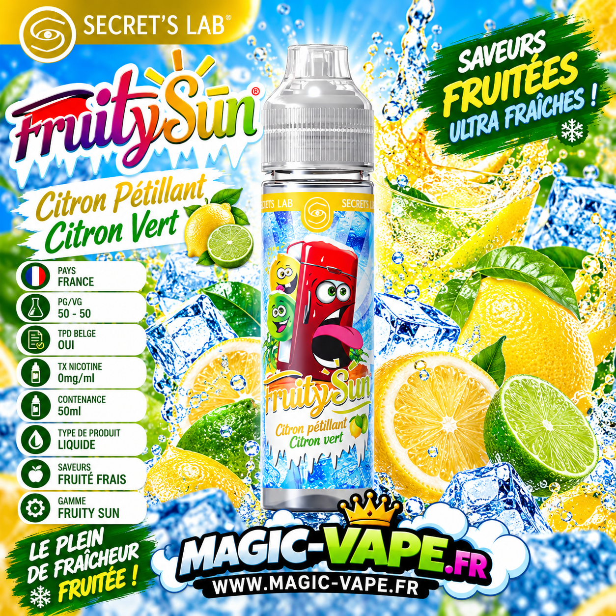 Citron Pétillant Citron Vert 50ml Fruity Sun Secret’s Lab