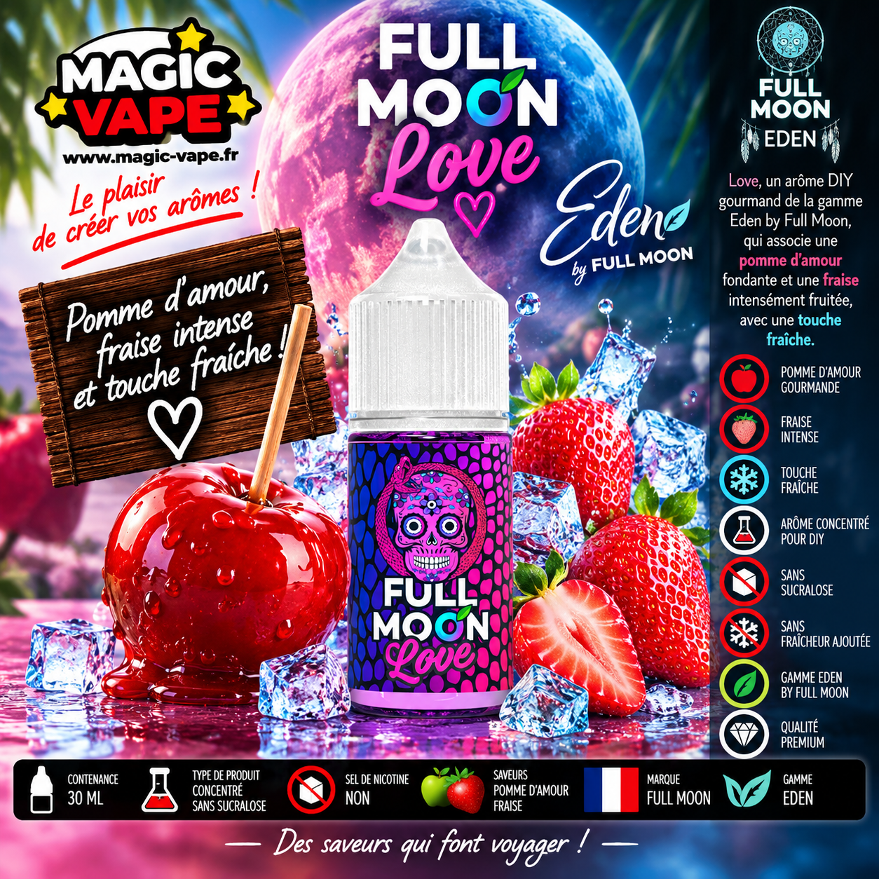 concentré love 30ml eden full moon fraise pomme d amour frais
