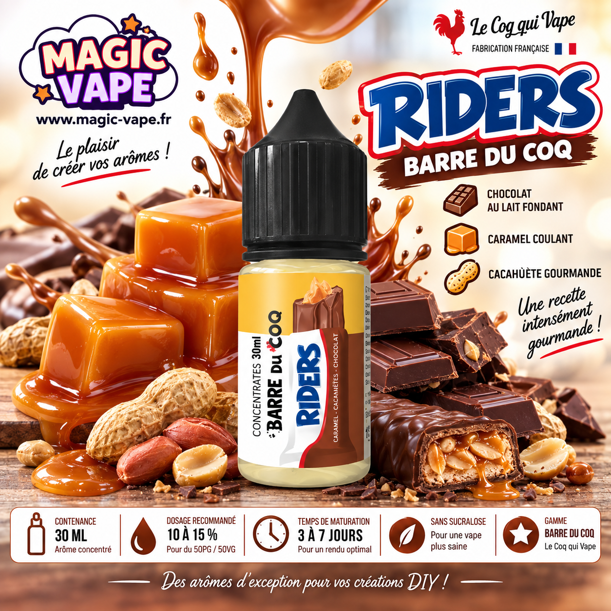 Concentré Riders 30ml Le Coq Qui Vape chocolat caramel cacahuète