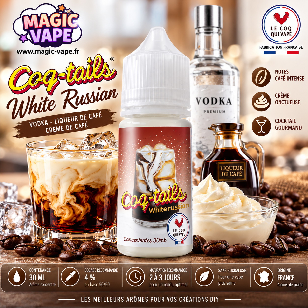 concentré White Russian 30ml Coq-Tails Le Coq qui Vape vodka café crème