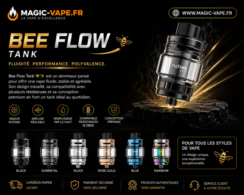 Les Meilleurs Atomiseurs : Bee Flow Tank, iTank T, Centaurus et Notre Sélection 2026 2 Bee Flow Tank Nubee avec résistances Bee Flow Mesh