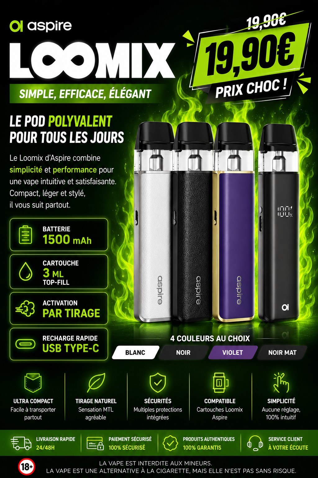 loomix aspire pod 3ml 1500mah
