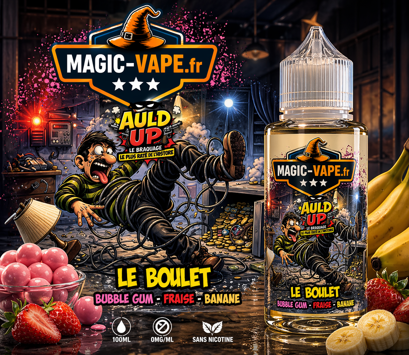 Le Boulet 100ml e-liquide français bubble gum fraise banane Magic Vape