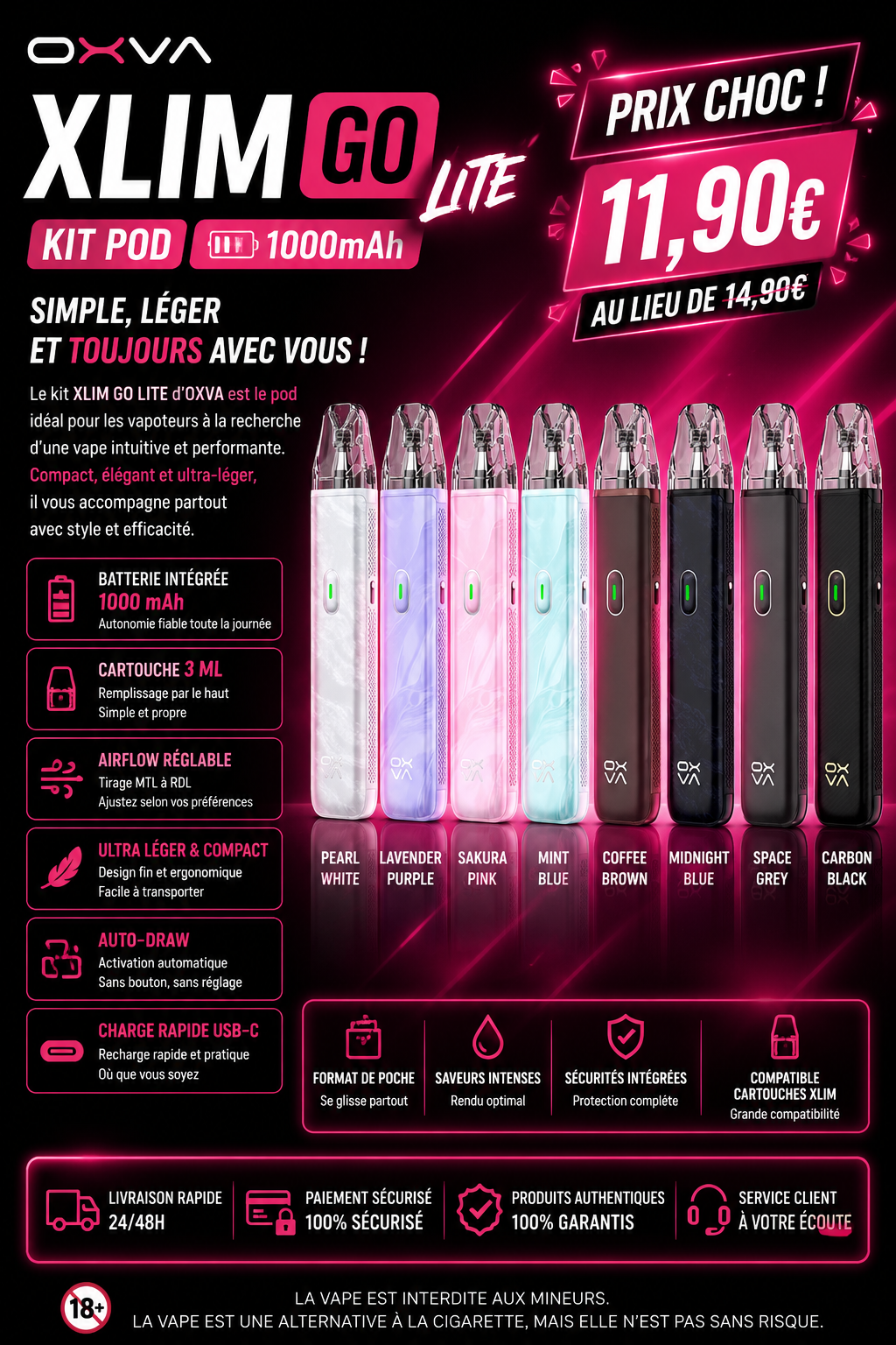 kit pod xlim go lite 1000mah oxva pod compact 30w
