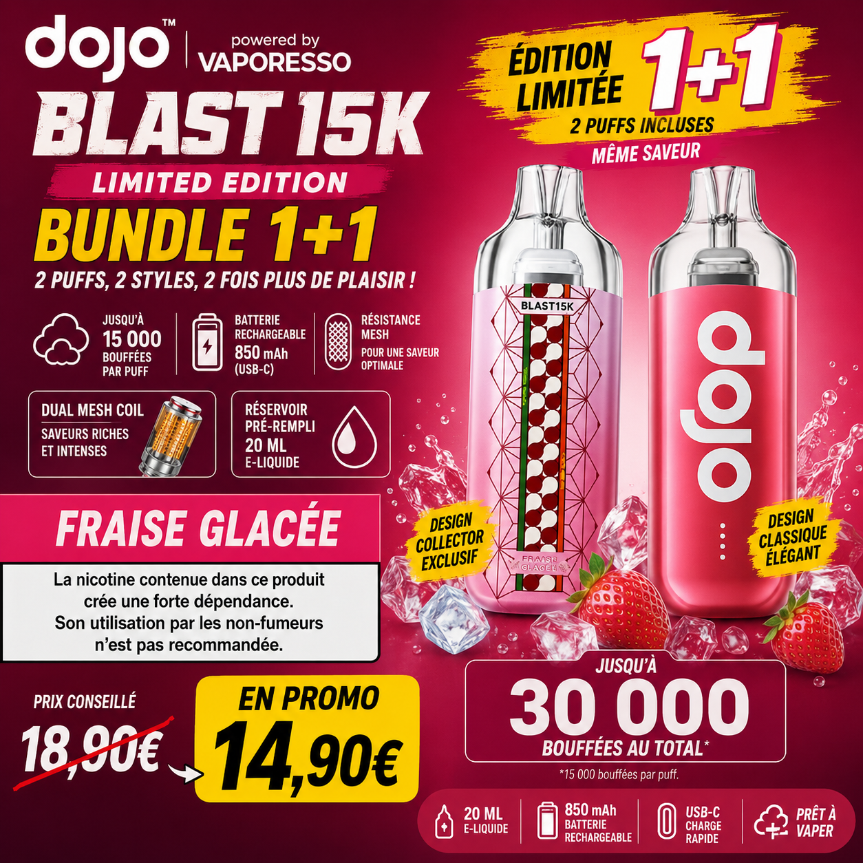 bundle puff dojo blast 15k 15k vaporesso limited edition 30000 bouffees