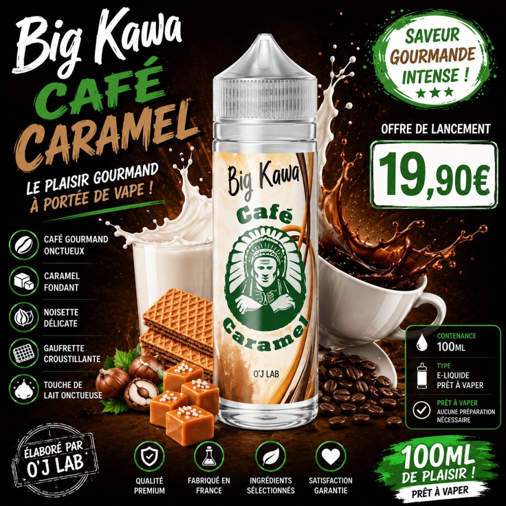 E-liquide Big Kawa 100 ml O'J Lab, café, caramel, lait crémeux et miel
