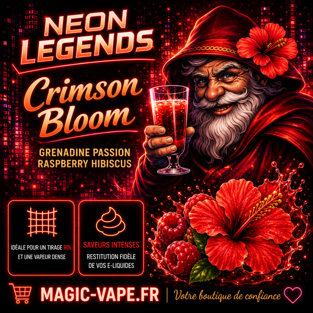E-liquide Crimson Bloom 100 ml Neon Legends, grenadine, framboise et hibiscus