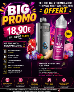 Big Promo Kit Pod Avata 1100mAh Aspire + Hypnose Infinity 50ml Offert