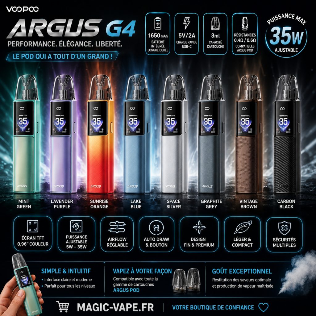 kit pod argus g4 1650mah voopoo cigarette électronique compacte multi ohm
