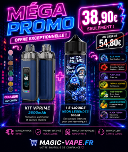 Méga Promo Kit VPrime 2600mAh OXVA + 1 E-Liquide Neon Legends 100ml Au Choix