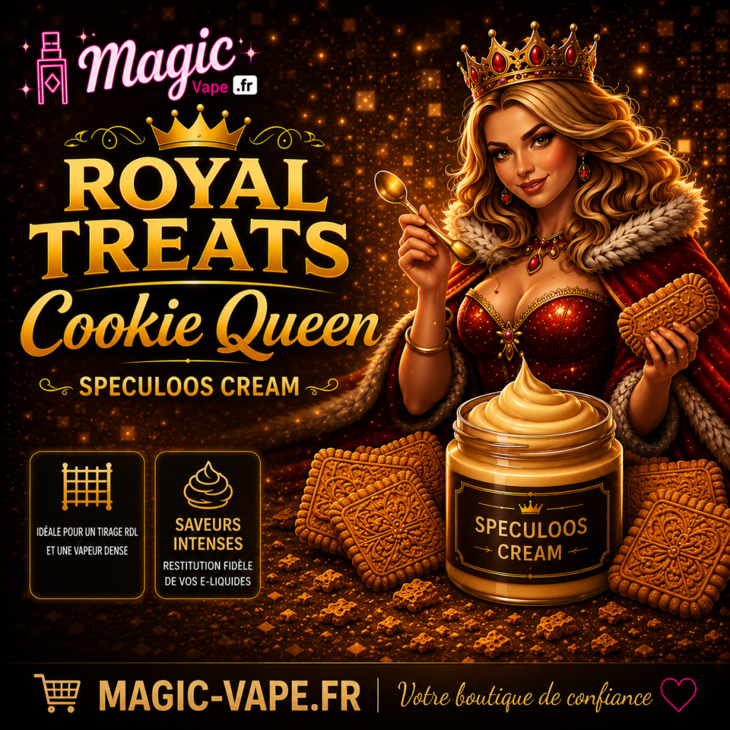 E-liquide Spéculoos Cream Cookie Queen Royal Treats 100 ml, spéculoos, crème et caramel