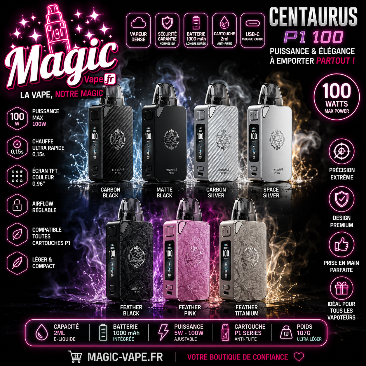 Kit Centaurus PM100 4500mAh Lost Vape pod 100W avec cartouche Ultra S 5 ml