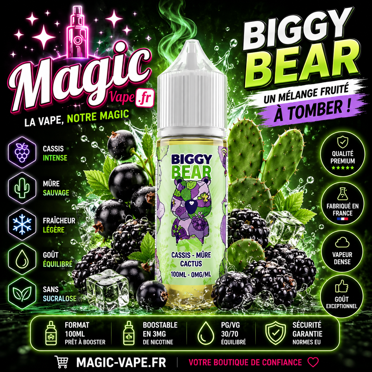 concentré cactus cassis mûre 30ml biggy bear arôme diy fruité français