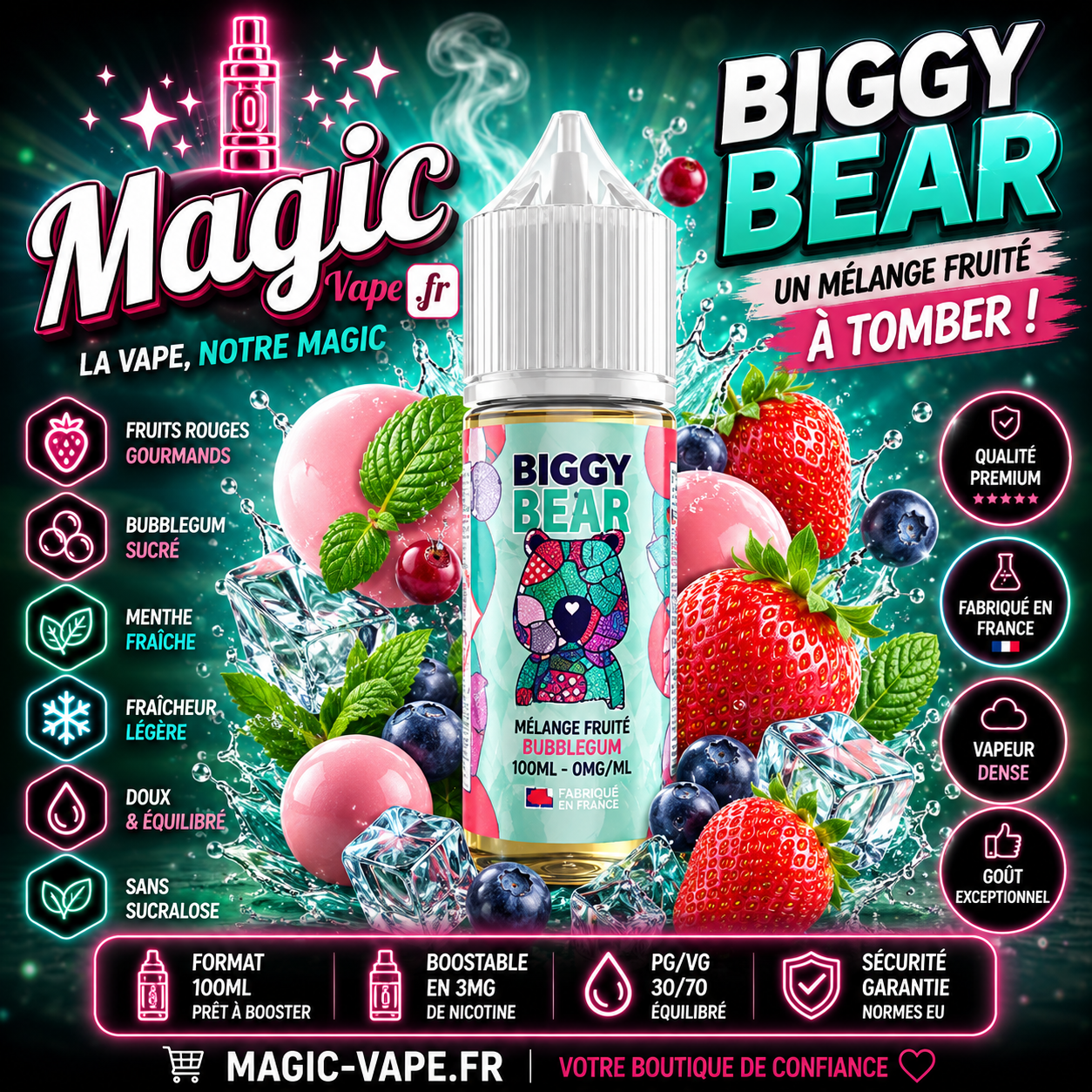 concentré menthe fruits rouges bubble gum 30ml biggy bear arôme diy français
