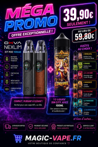 Méga Promo Kit Pod Nexlim 1500mAh OXVA + 1 Sin City Juice 100ml