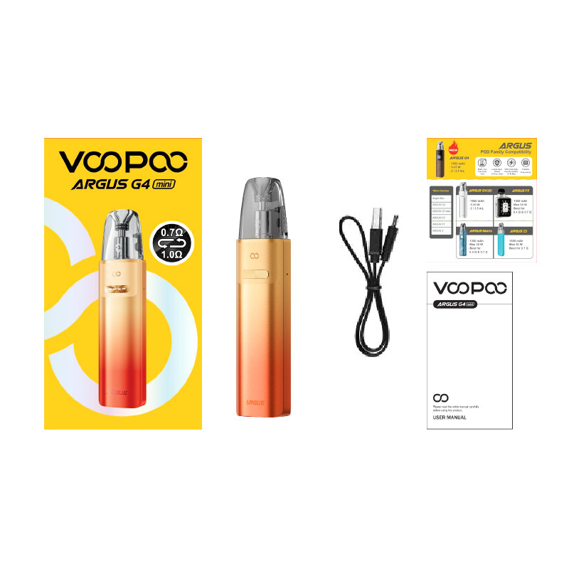 Kit Pod Argus G4 Mini 1650mAh - Voopoo 2 kit pod argus g4 mini 1650mah voopoo avec cartouche multi-ohm 3.5 ml et batterie 30w
