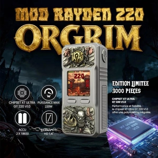 Mod Rayden 220 Orgrim Limited Edition BD Vape 5 mod rayden 220 orgrim limited edition bd vape box électronique 220w double accu 18650