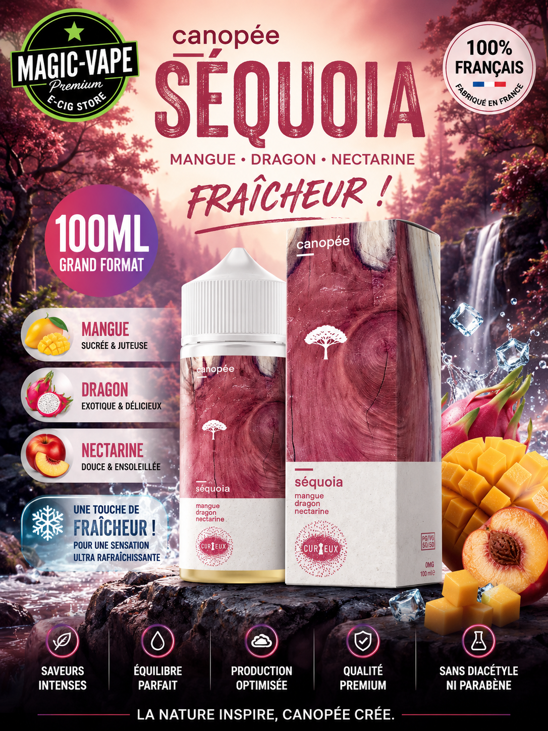 E-liquide Sequoia 100ml Édition Canopée Curieux saveur mangue fruit du dragon nectarine fraîche
