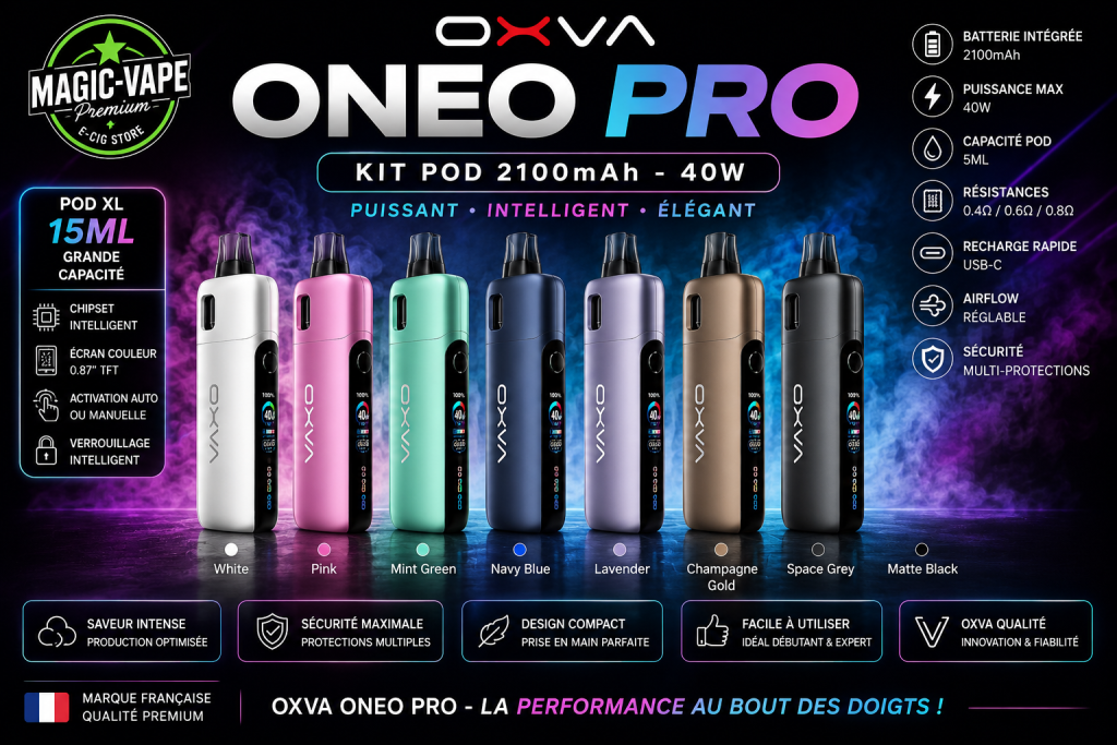 Kit Pod ONEO Pro 2100mAh OXVA 40W avec écran TFT et cartouche 4ml