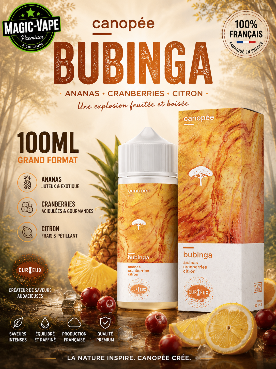 E-liquide Bubinga 100ml Édition Canopée Curieux saveur ananas cranberries citron frais