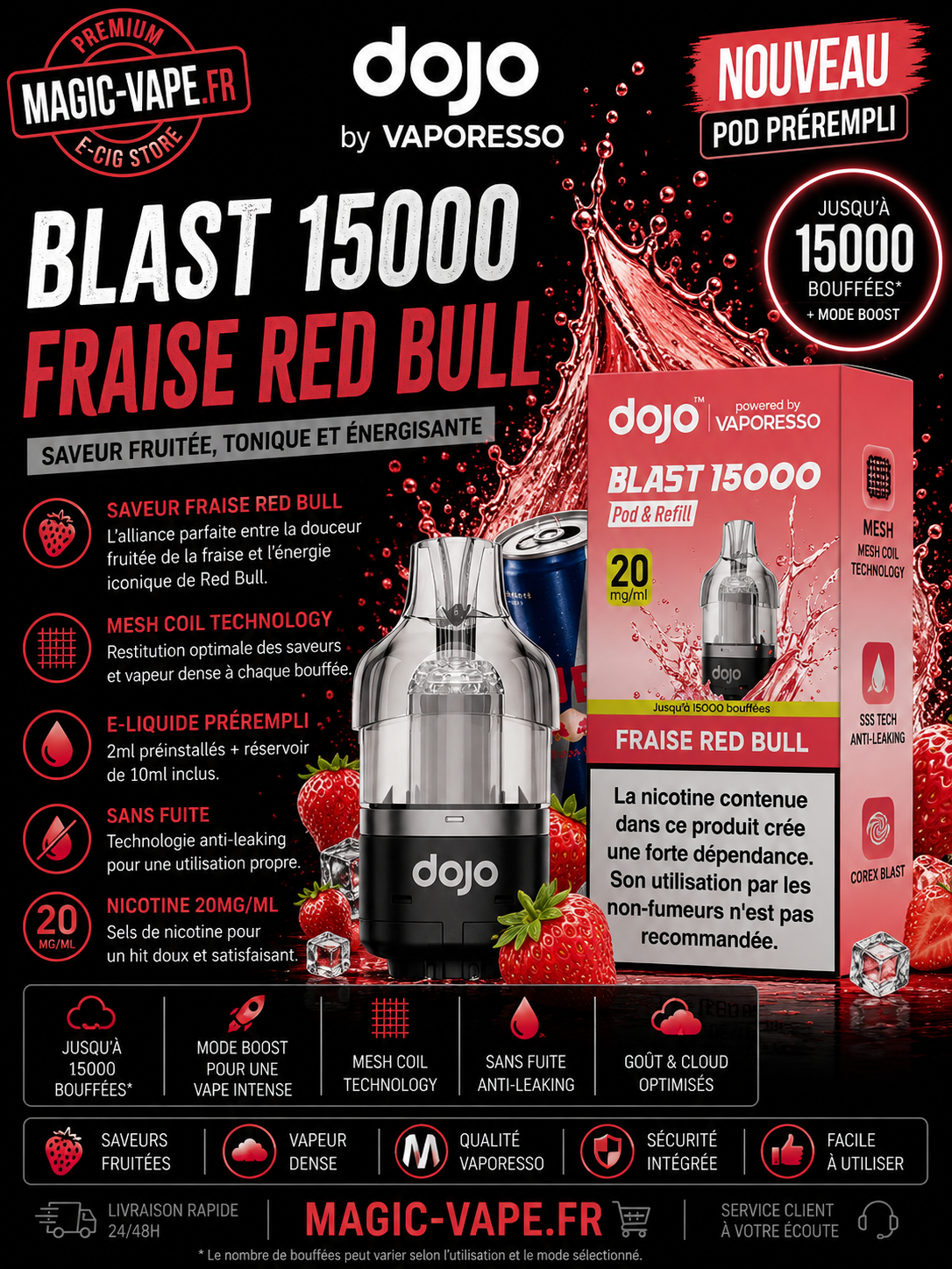 pod dojo blast 15k fraise red bull