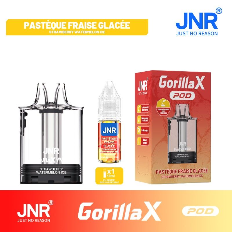 La Cartouche Gorilla X + 1×10 Ml 20 Mg JNR comprend un pod rechargeable de 15 ml, un réservoir prérempli de 2 ml, une recharge de 10 ml, une technologie Dual Mesh Coil et une nicotine de 20 mg. Compatible avec le Kit Gorilla X JNR.