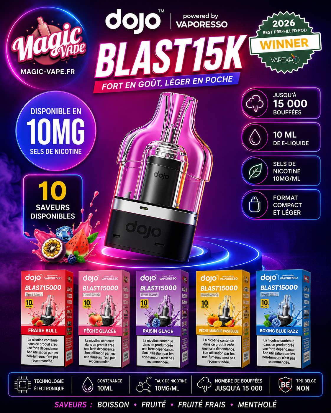 Cartouche Dojo Blast 15K 10mg 10ml – Dojo By Vaporesso