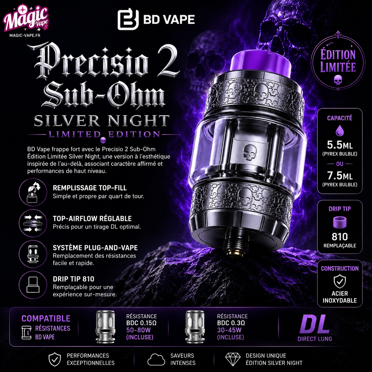Precisio 2 Sub-Ohm 7.5ml Édition Limitée Silver Night – BD Vape