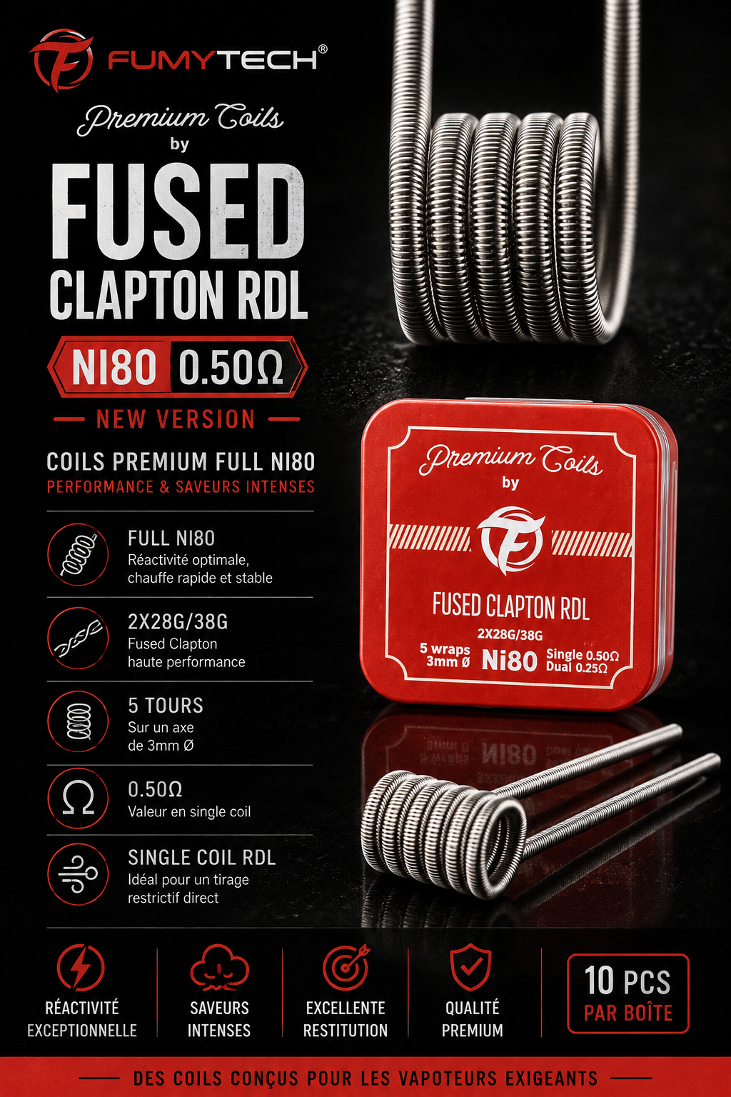 Fused Clapton RDL Ni80 0.50Ω New Version (10pcs) – Fumytech