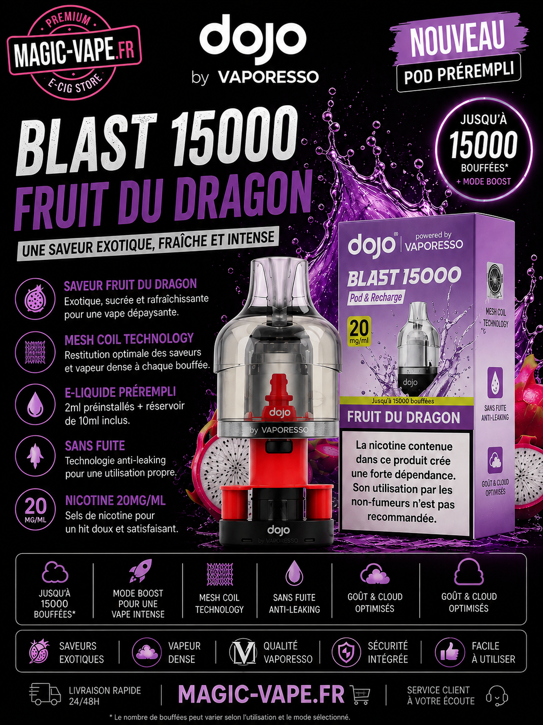 pod Dojo Blast 15K Fruit Du Dragon Vaporesso 20 mg 10 ml