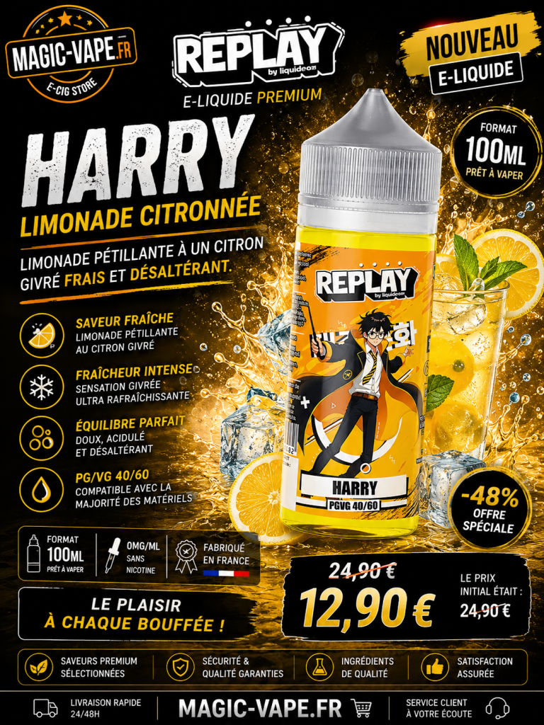 E-liquide Harry 100 ml Replay LiquidArom, limonade pétillante et citron givré