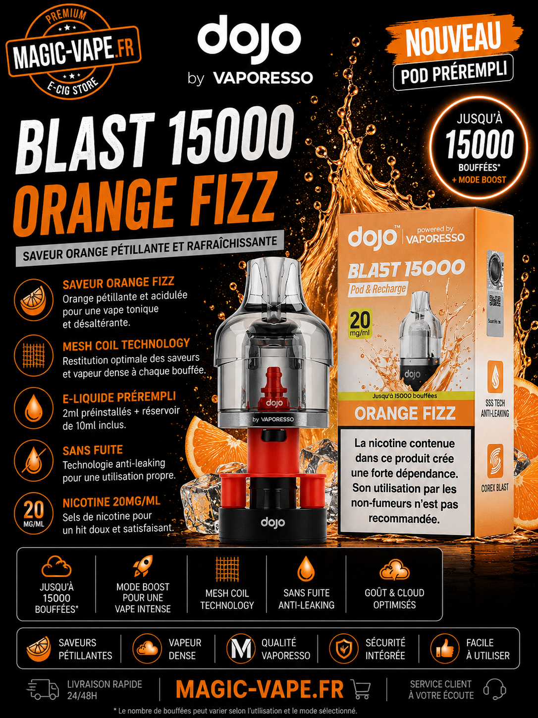 pod dojo blast 15k orange fizz Vaporesso 20 mg