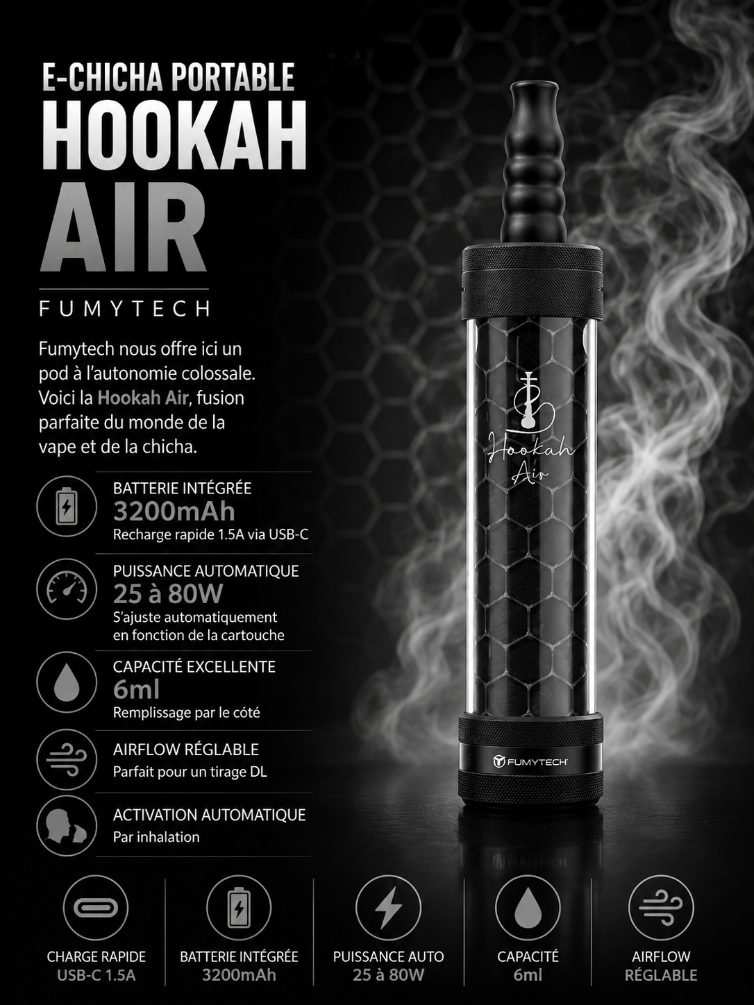 E-Chicha Portable Hookah Air 6 Ml 3200 mAh Edition Warrior – Fumytech 5 chicha portable fumytech