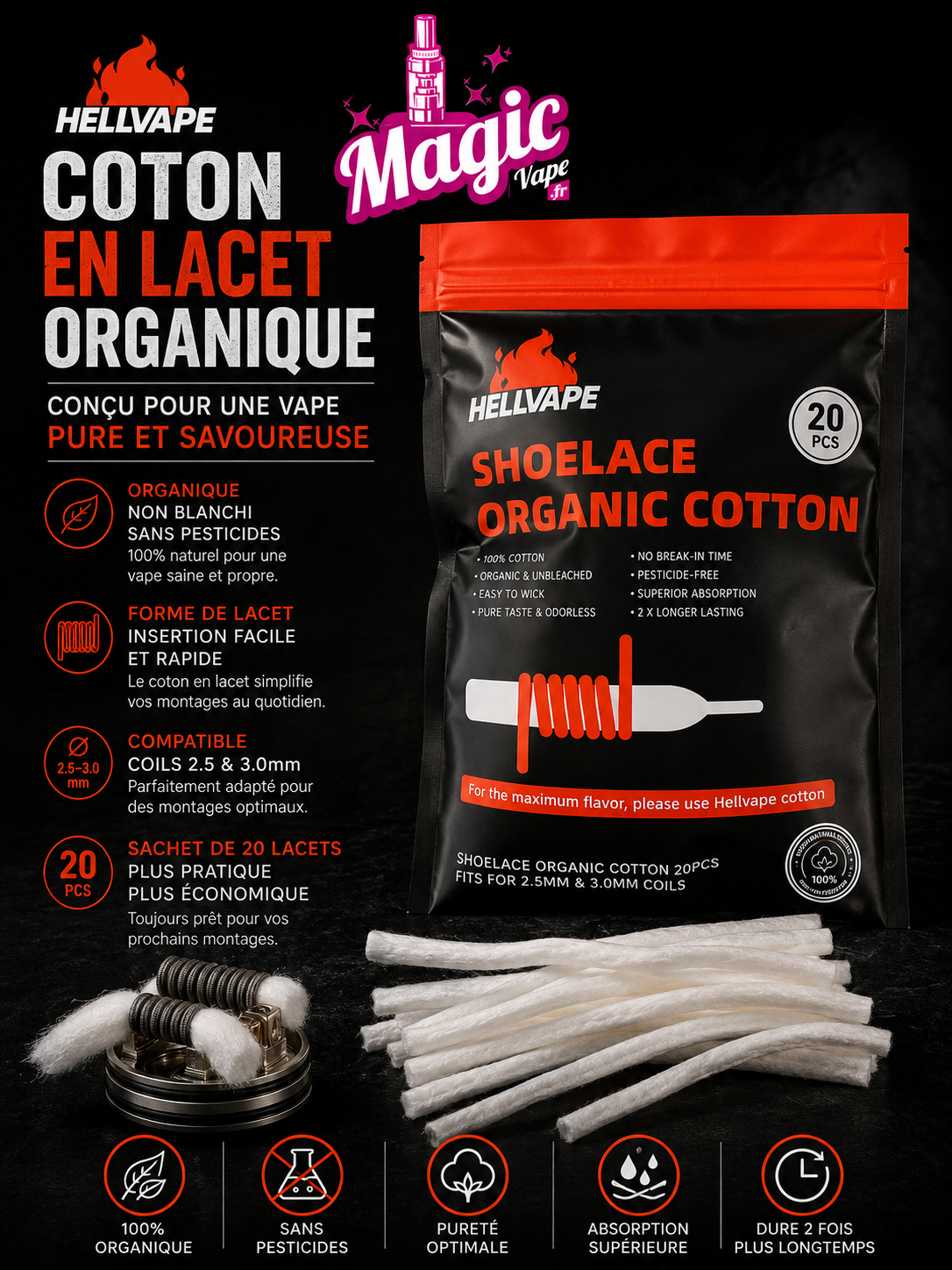 Coton En Lacet Organique (20pcs) – Hellvape