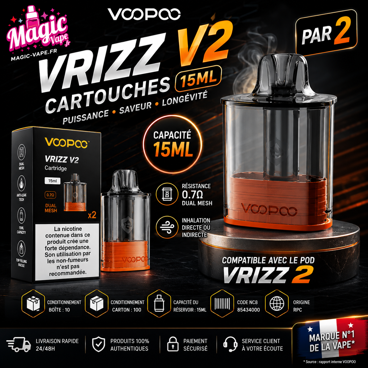 Cartouches Vrizz V2 15ml Par 2 – Voopoo