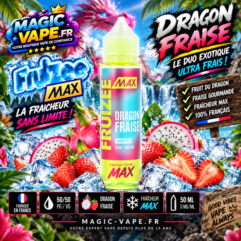 Fruizee Max 50ML : découvrez les 12 e-liquides fruités et ultra frais d’Eliquid France 5 Dragon Fraise 50ml Fruizee Max 50ML Dragon Fraise