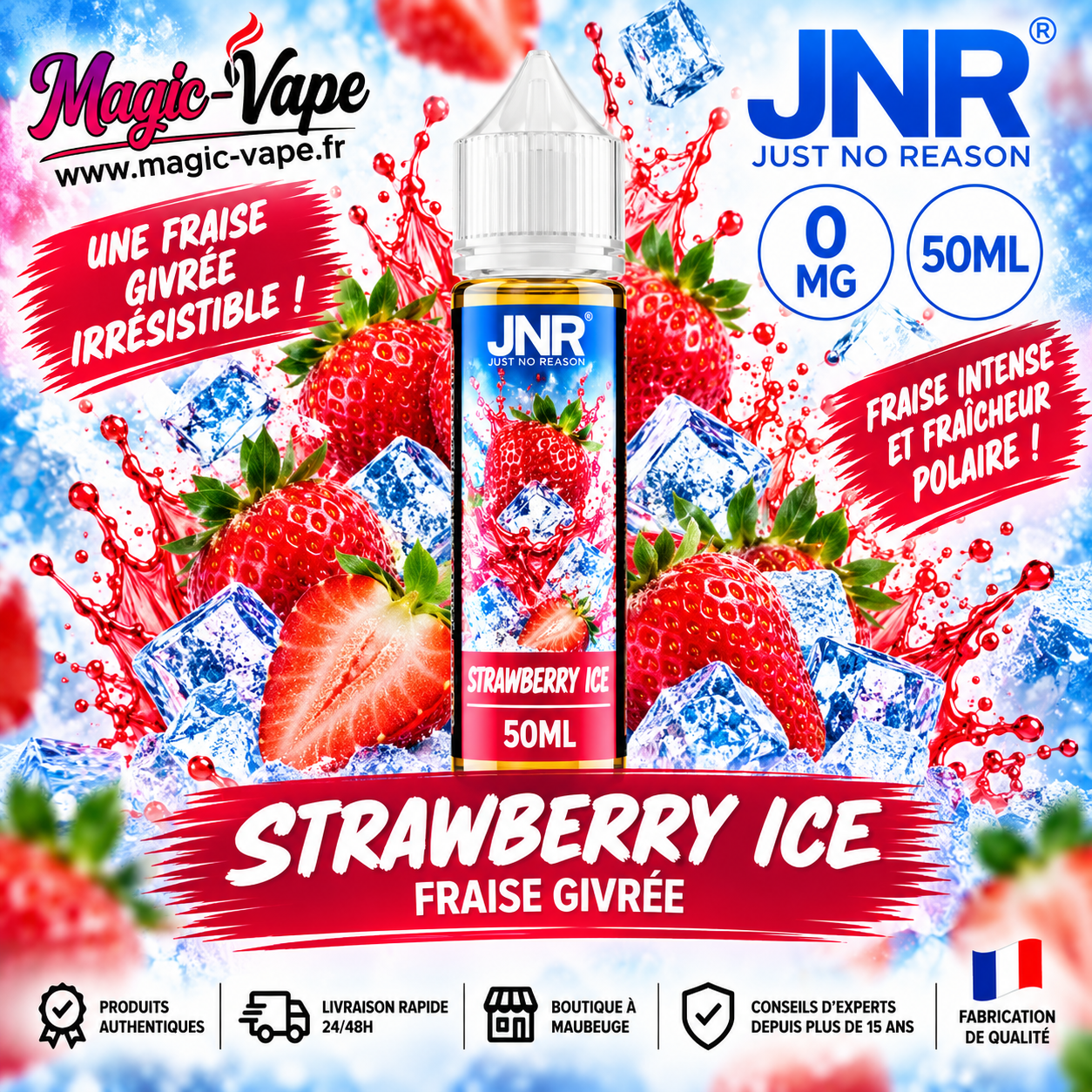 E-liquide Strawberry Ice JNR 50ml 0mg fraise glacée