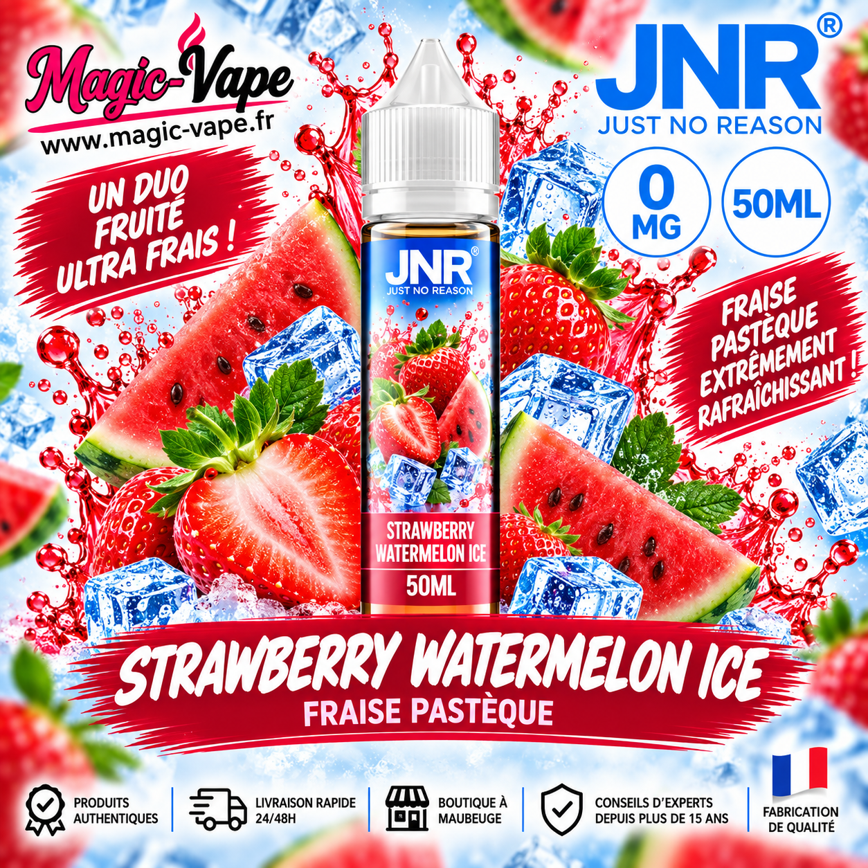 E-liquide Strawberry Watermelon Ice JNR 50ml 0mg fraise pastèque glacée