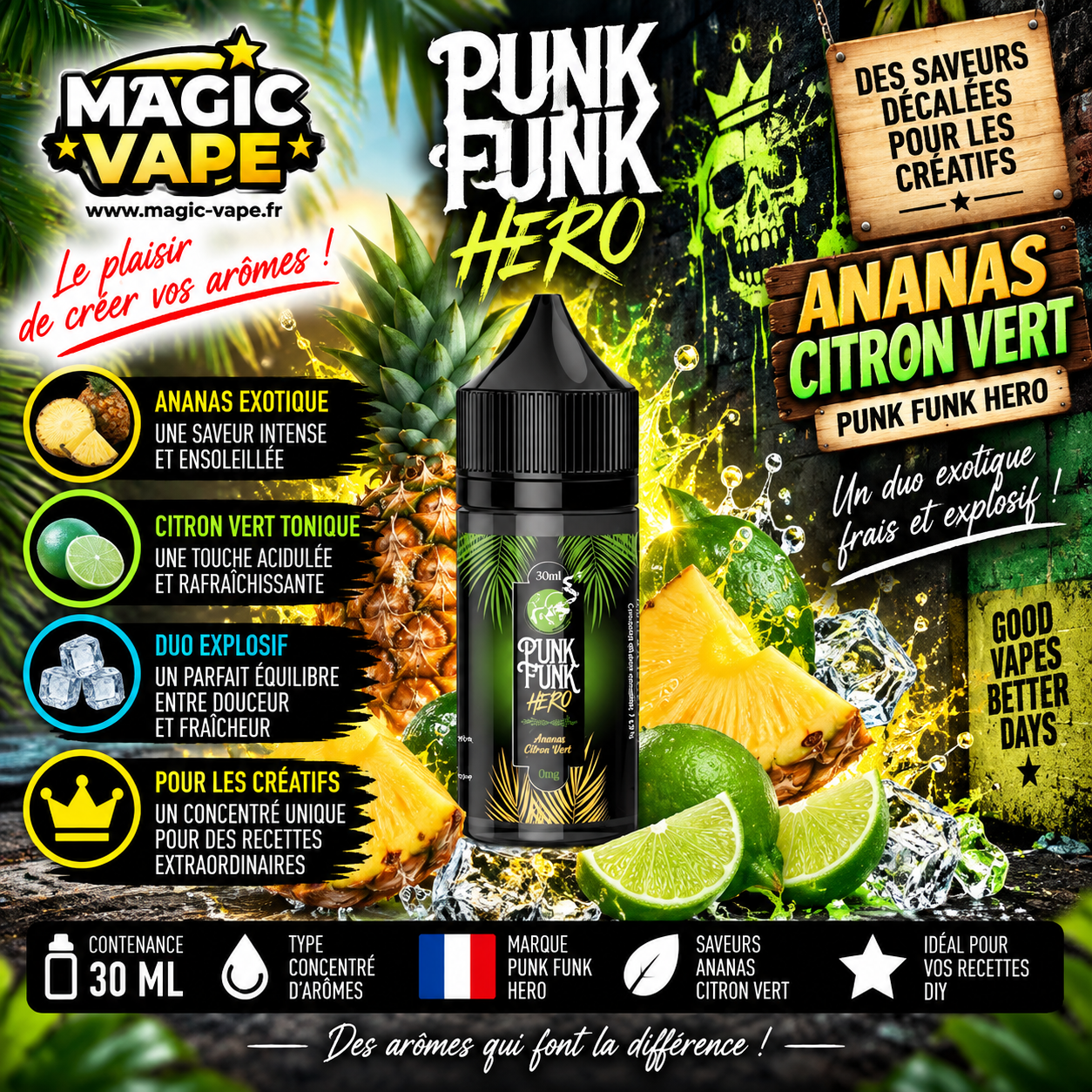 Concentré Ananas Citron Vert 30ml – Punk Funk Hero