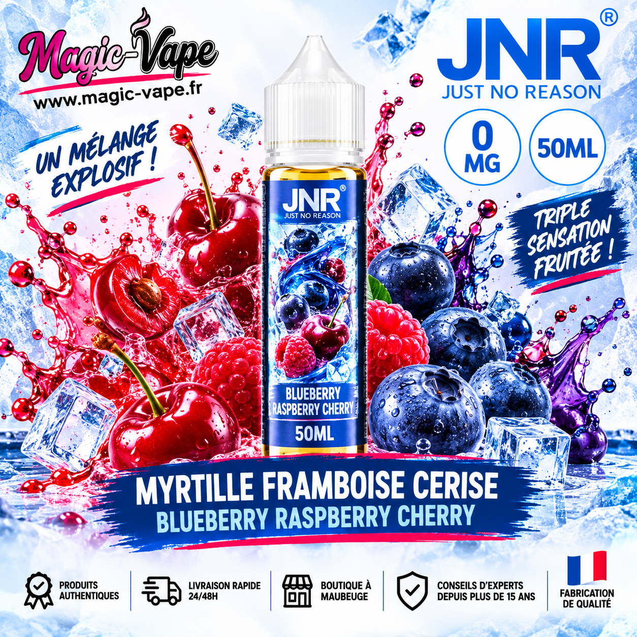 Blueberry Raspberry Cherry JNR 50ml e-liquide myrtille framboise cerise 0mg