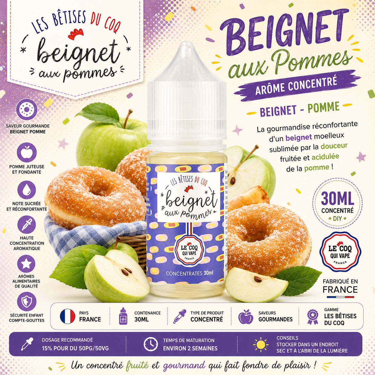 Concentré Beignet aux Pommes 30ml – Le Coq Qui Vape