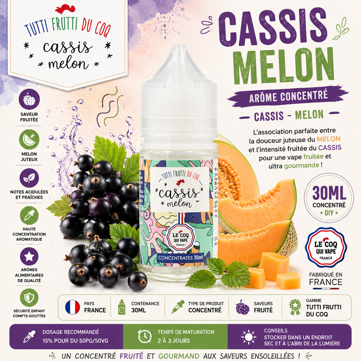 Concentré Cassis Melon 30ml – Le Coq Qui Vape