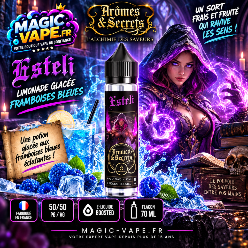 E-liquides Arômes et Secrets 50ml et 100ml : découvrez toute la gamme 4 Esteli Arômes et Secrets 50ml et 100ml limonade framboise bleue