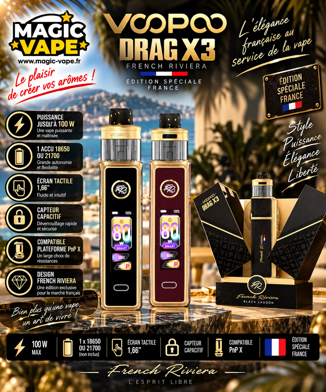 Drag X3 French Riviera Voopoo 80W écran tactile PnP X