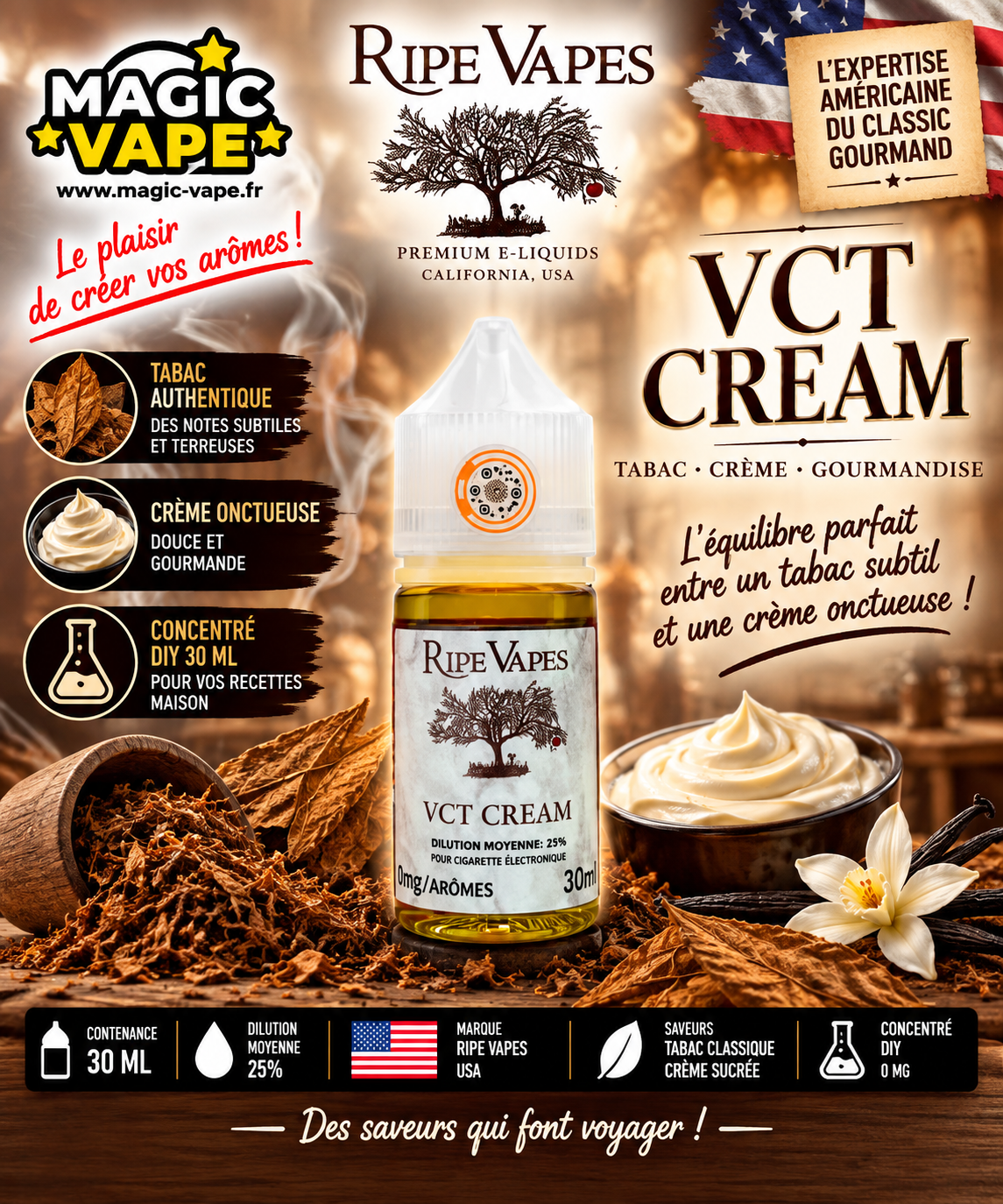 VCT Tobacco Cream Concentré 30ml Ripe Vapes