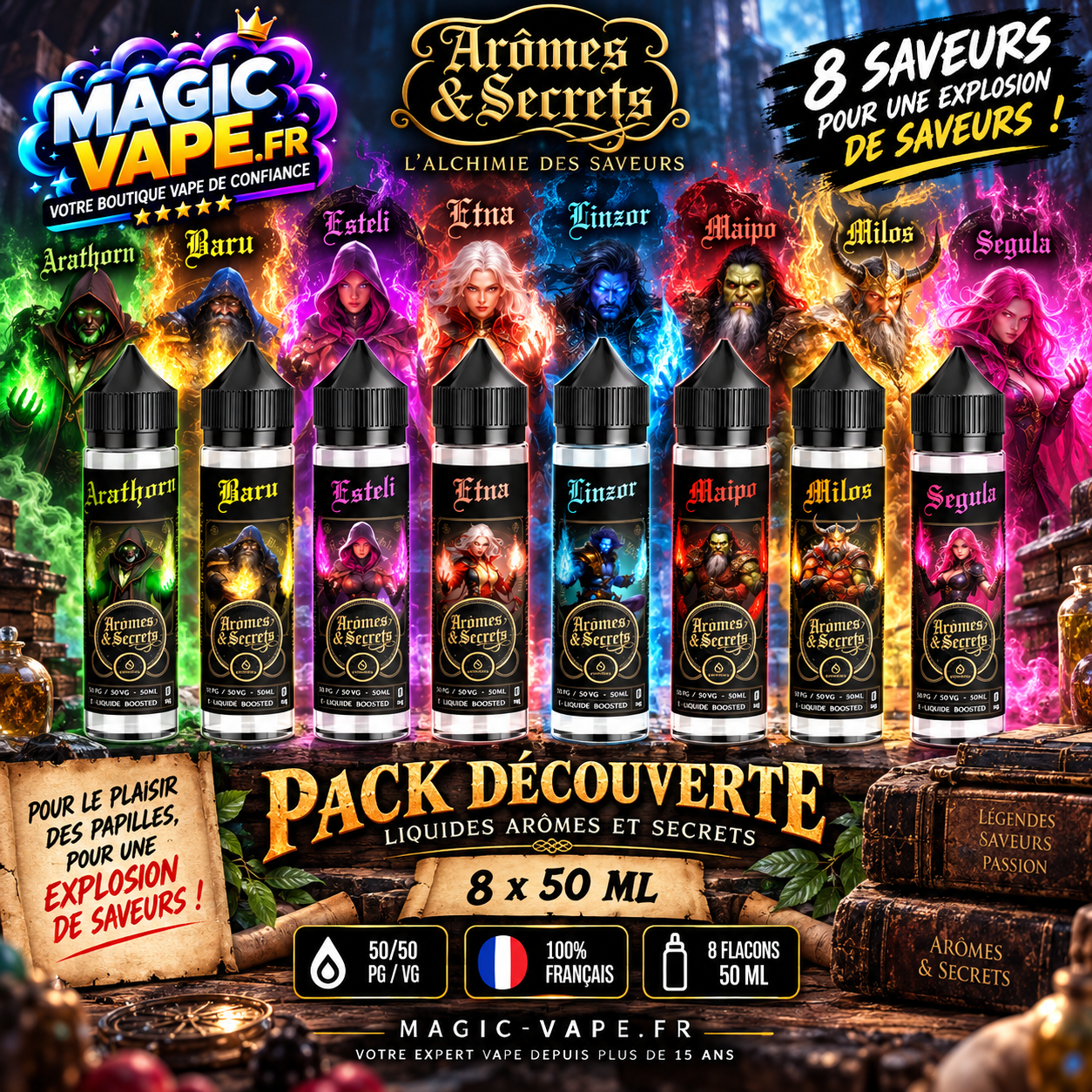 Pack découverte liquides Arômes et Secrets 8x50ml
