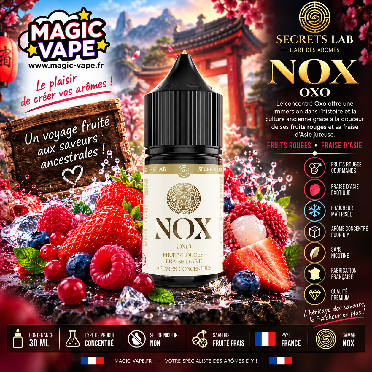 Concentré Oxo 30ml NOX Secret's Lab fruits rouges fraise d'Asie