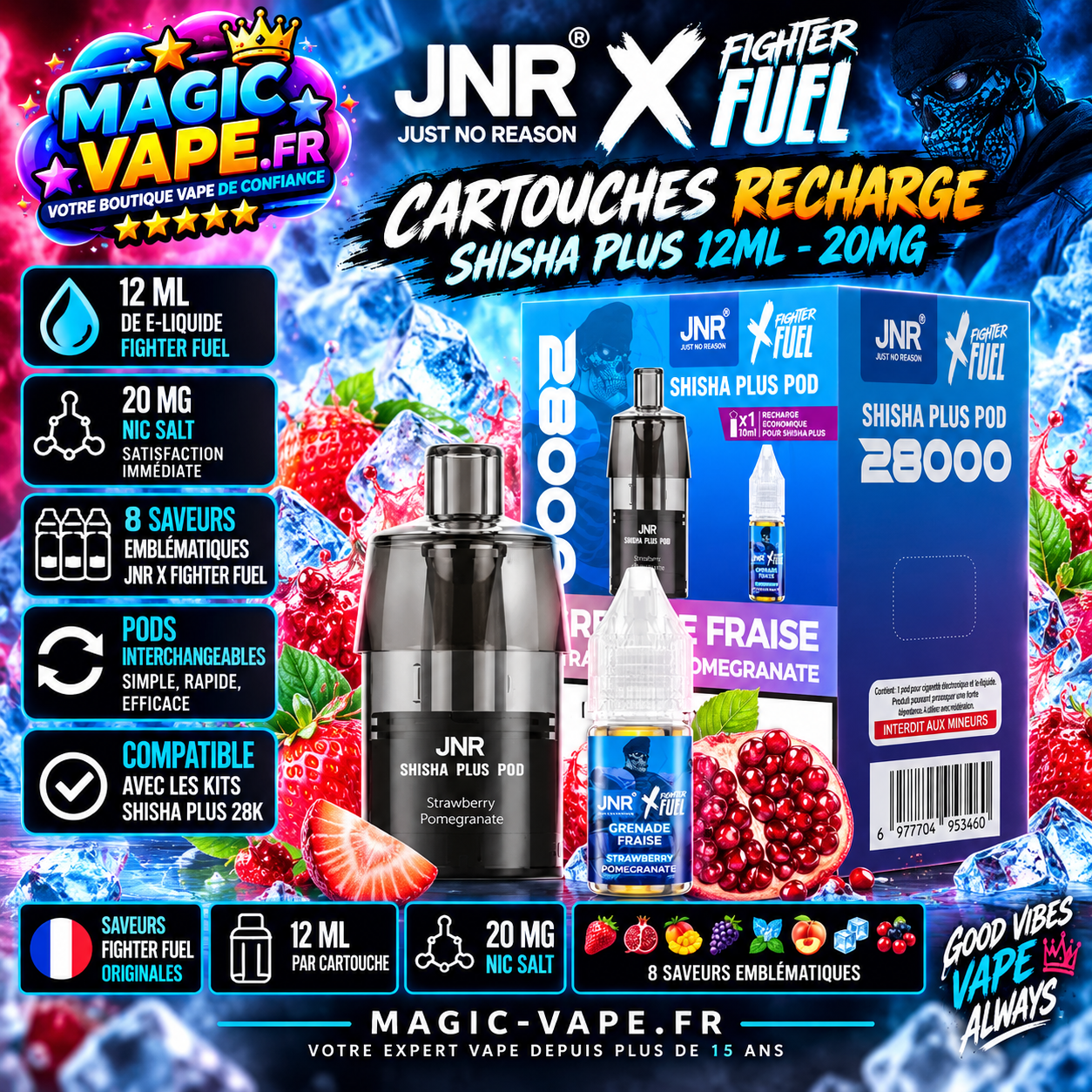 Cartouches Recharge Shisha Plus 12ml 20mg